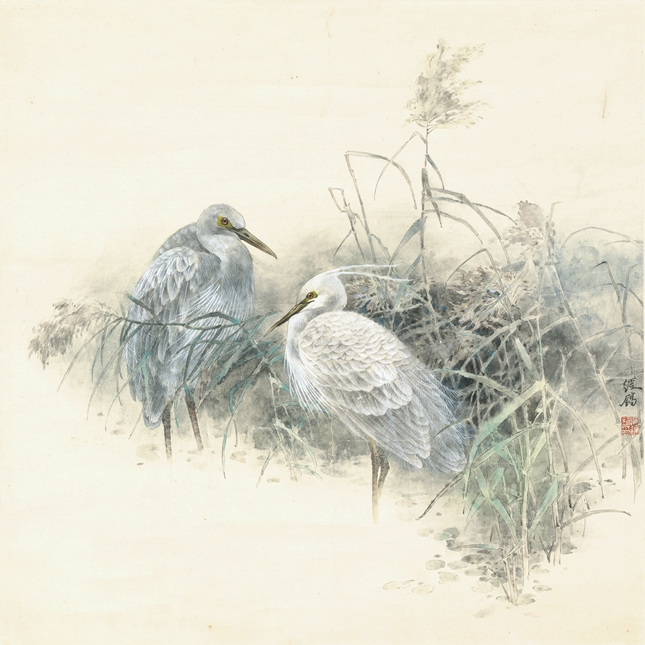 工笔花鸟p027 寒汀双鹭 1999 65x62cm.jpg